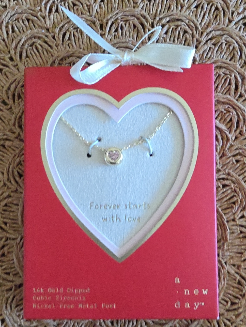 A New Day 14K Gold Dipped Cubic Zirconia 16"+3" Extender Pink Heart Necklace